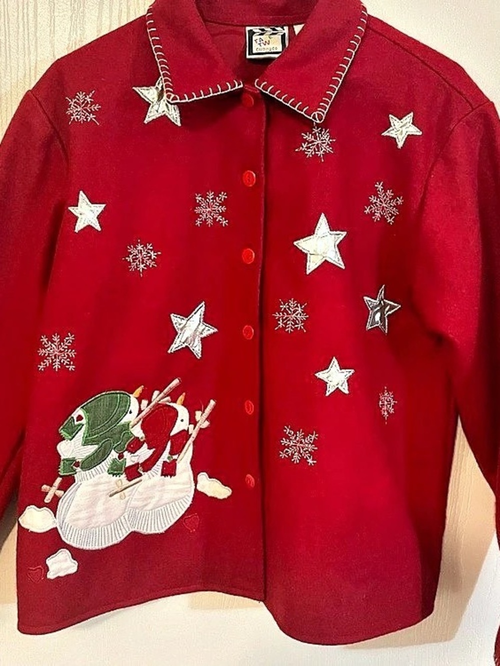 Vintage Take Two Clothing Co Red Holiday Jacket Snowman Stars Medium